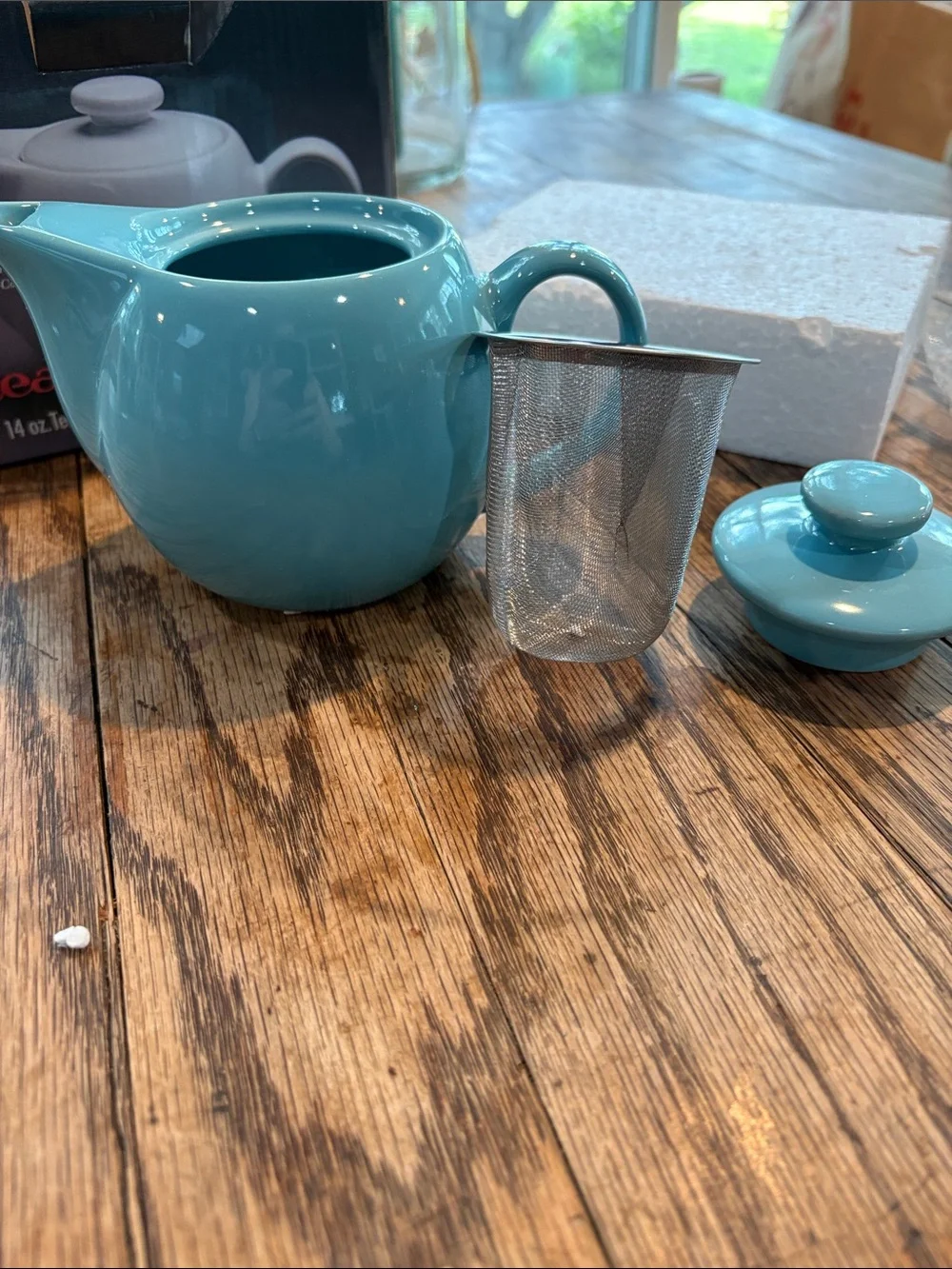 14 oz. Blue Ceramic Tea Pot with Infuser